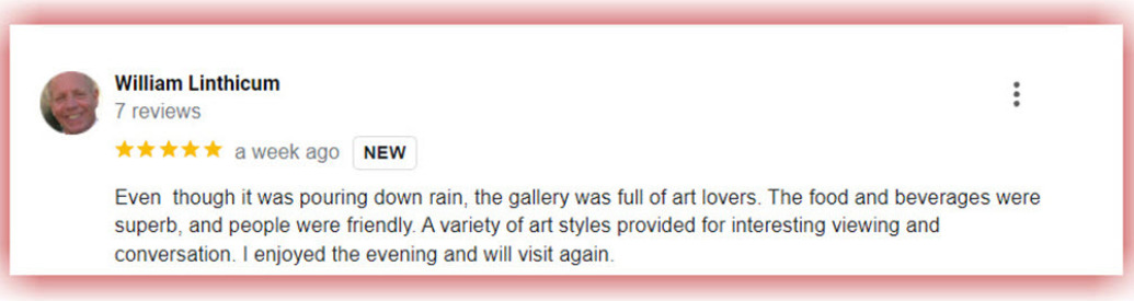 Another Five-Star Google Review of ARTclectic Gallery!